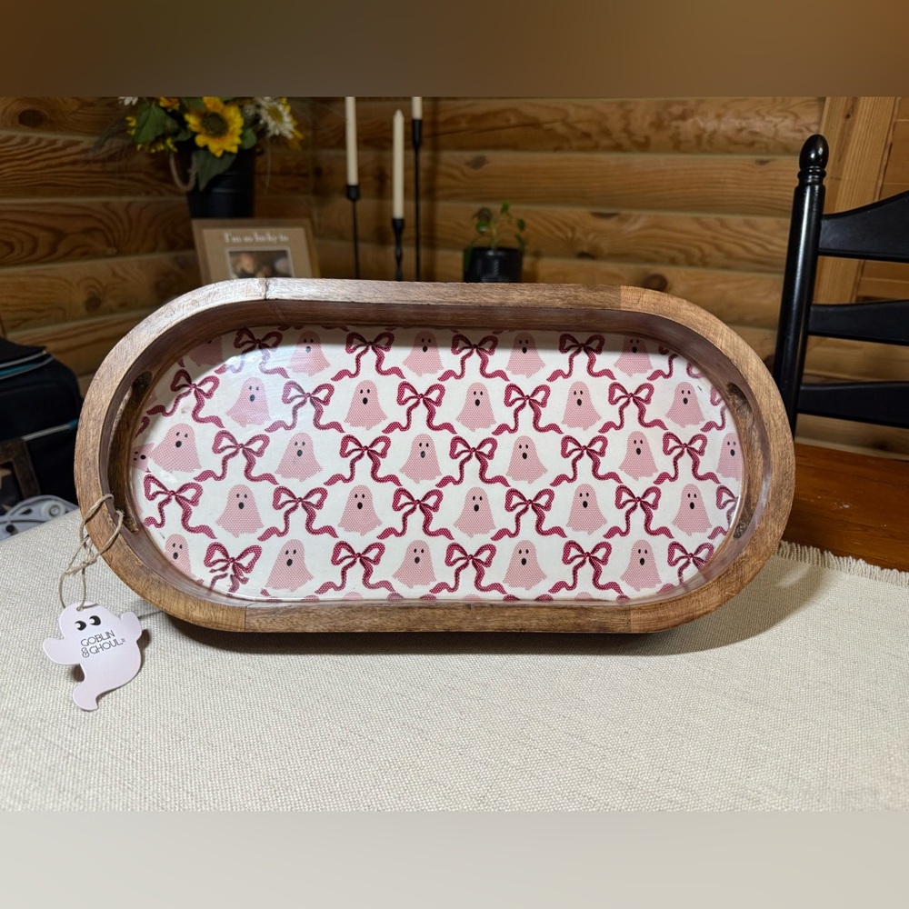 PINK GHOSTS & PINK BOWS Wooden Serving Tray